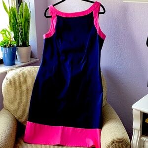 Isaac Mizrahi Pink Navy A-Line Dress Sz 12 Cotton